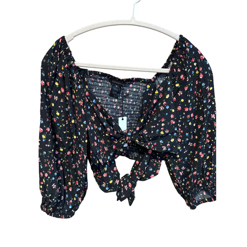 NWT Olivaceous Double Knot Front Cropped Peasant Top Size Medium